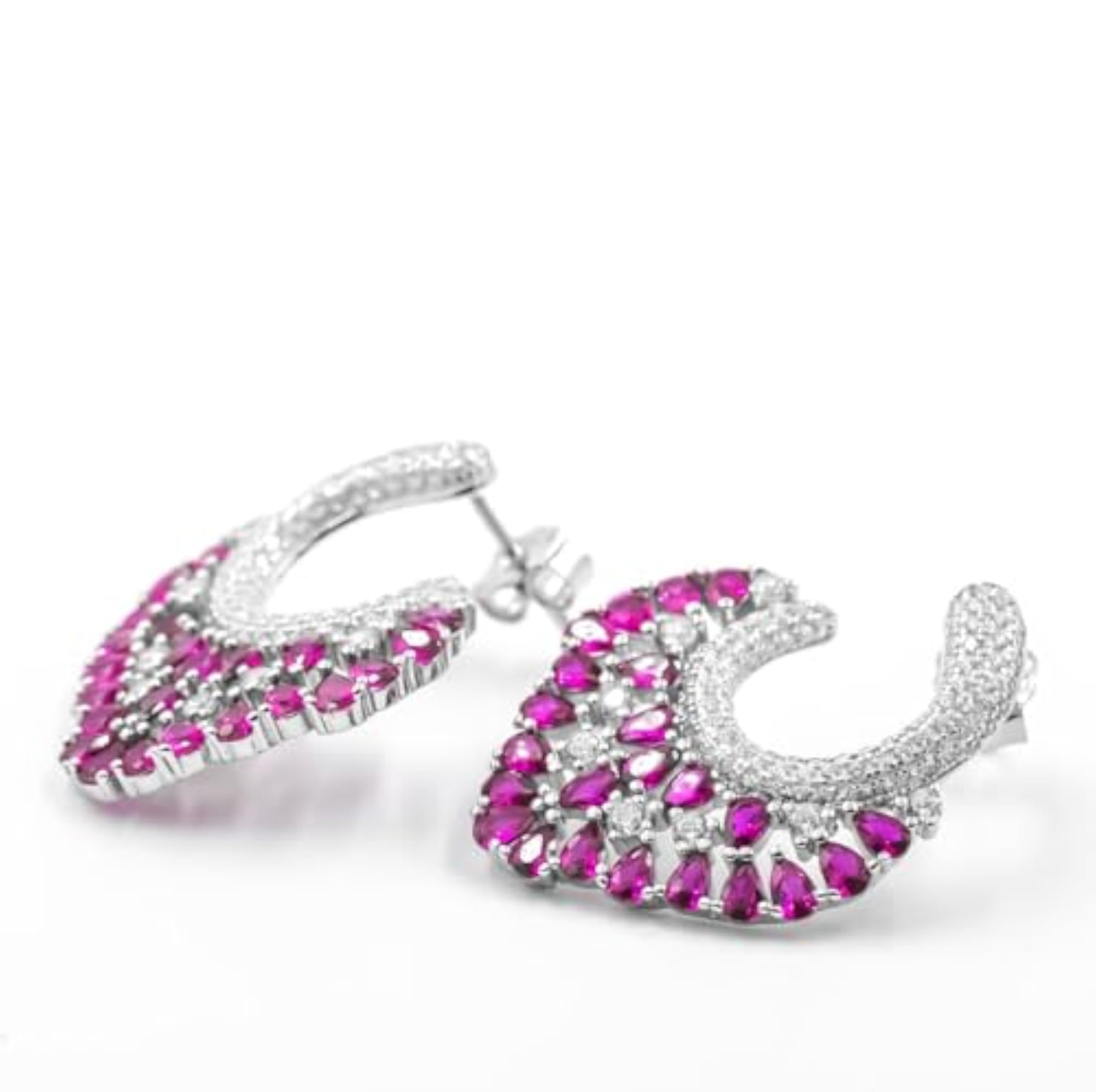 Women's Ruby Marquise Zirconia Hoop Drop Earrings